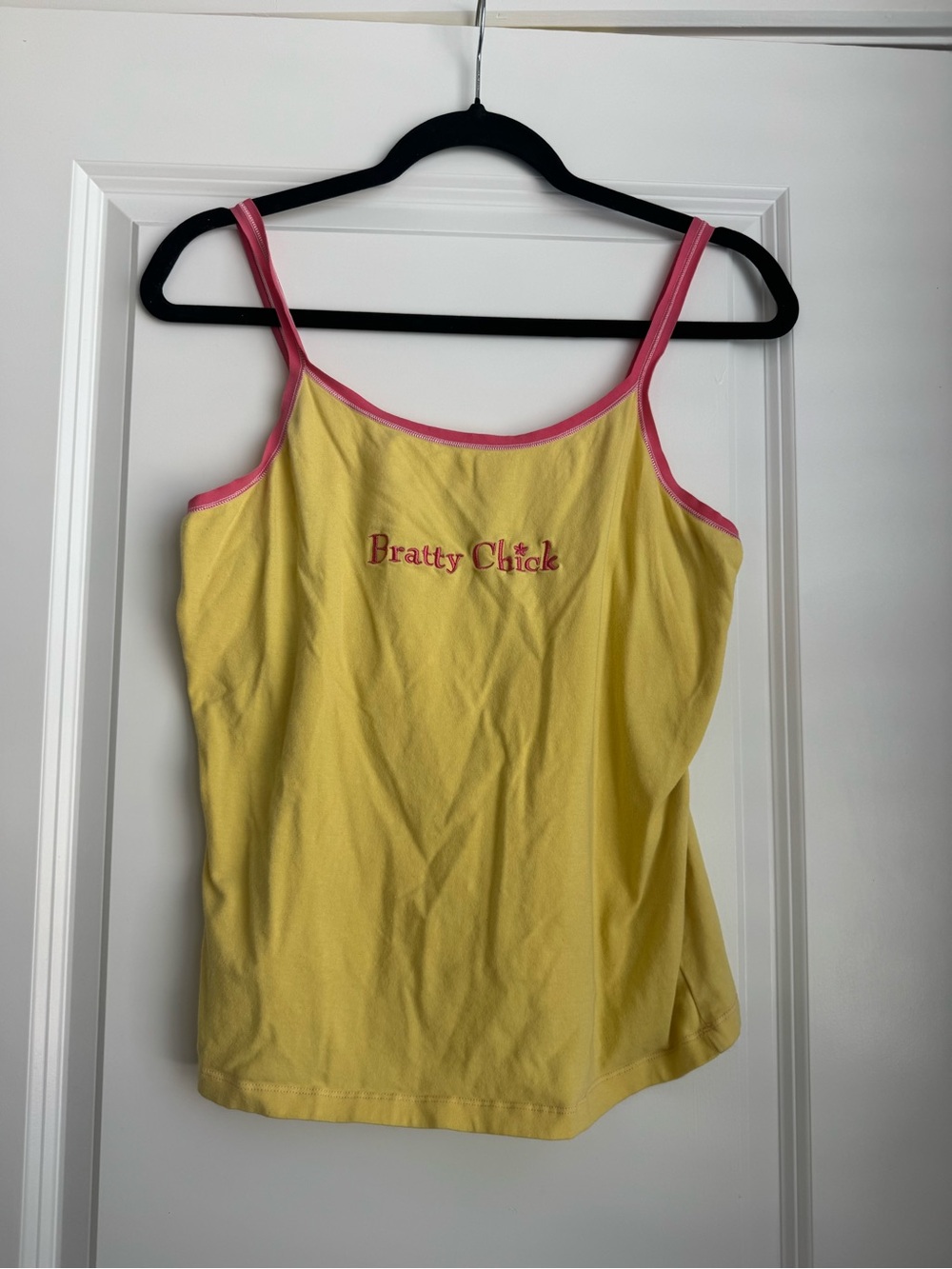 No Boundaries Yellow Bratty Chick Cami with Pink Trim